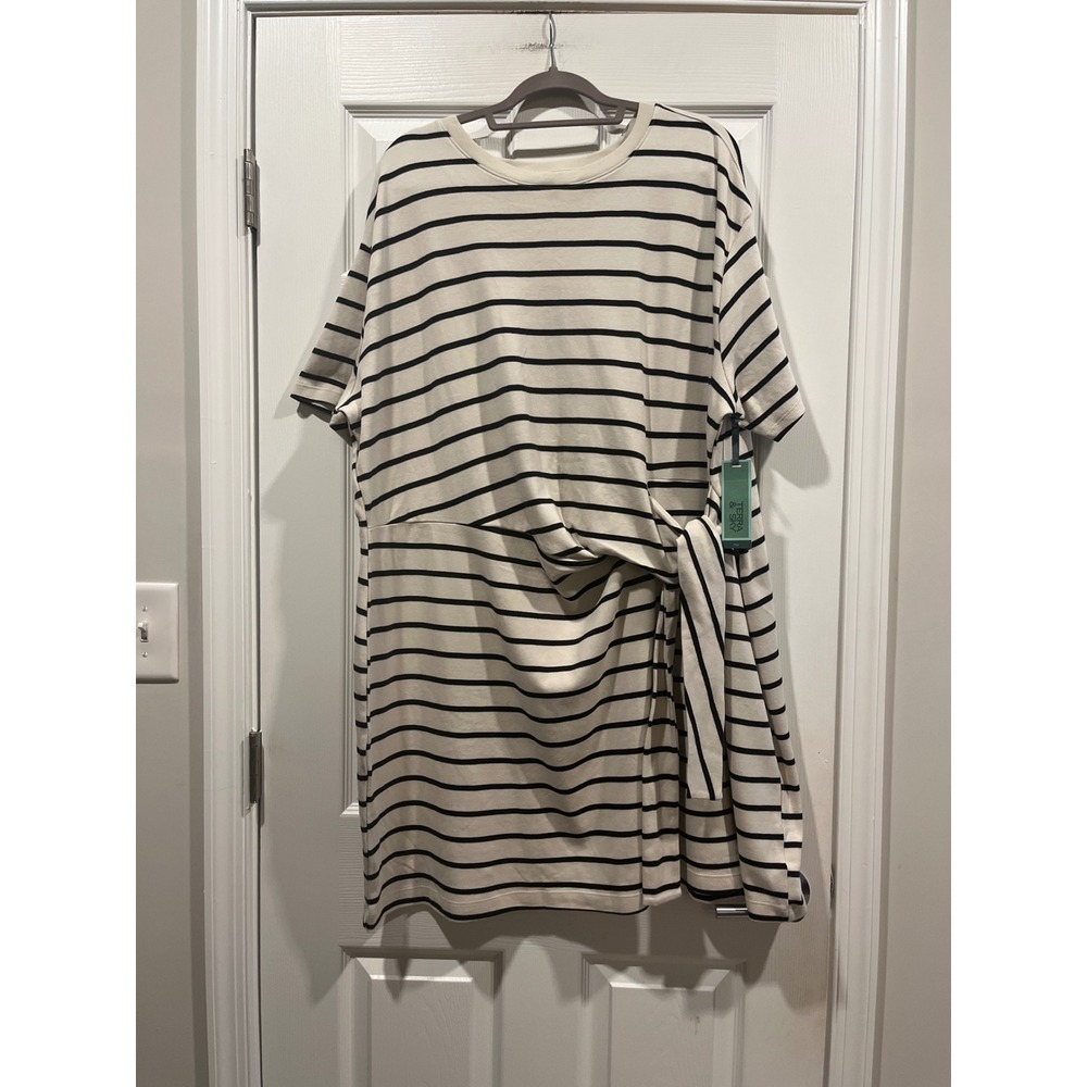 Terra &‎ Sky Plus Size 3X 24W-26W Striped Side Tie T-Shirt Dress Black White NWT